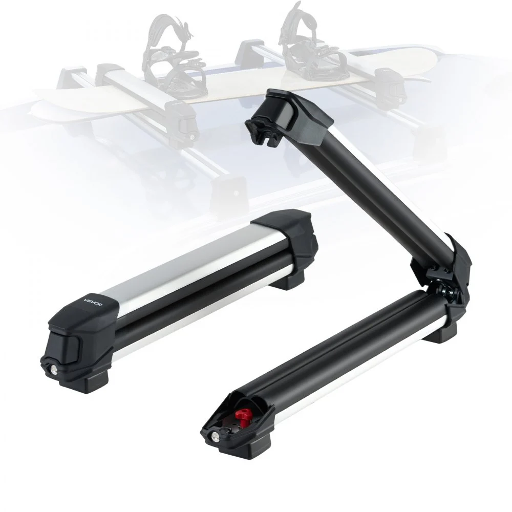 VEVOR Ski & Snowboard Roof Rack, Carry up to 4 Pairs of Skis or 2 Snowboards, 2 PCS Aluminum Universal Car Roof Rack with Lock & Rubber Padding, Carrier for Fishing Rod, Fit Most Slotted Crossbars