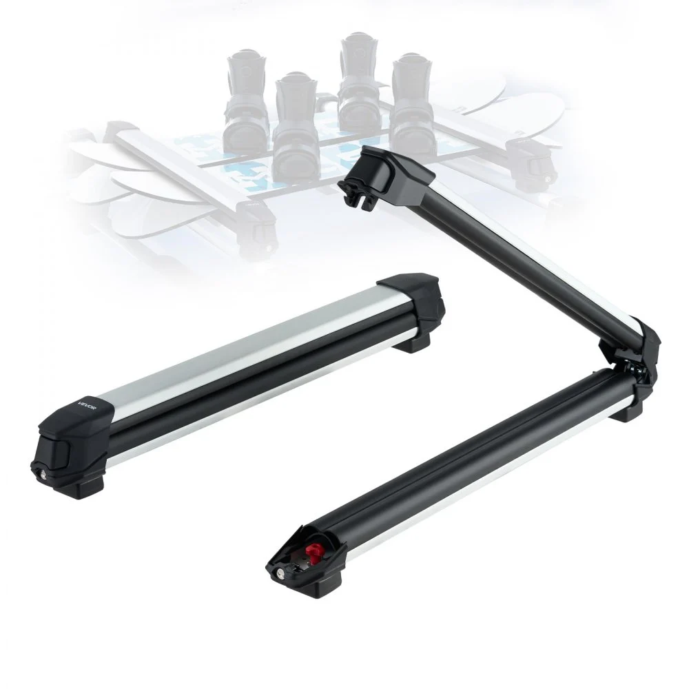 VEVOR Ski & Snowboard Roof Rack, Carry up to 6 Pairs of Skis or 4 Snowboards, 2 PCS Aluminum Universal Car Roof Rack with Lock & Rubber Padding, Carrier for Fishing Rod, Fit Most Slotted Crossbars