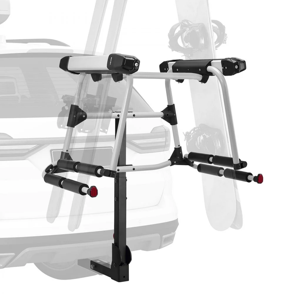 Clearance
VEVOR Hitch Mounted Ski & Snowboard Rack, Fits 2-Inch Receiver, Carries up to 6 Pairs of Skis or 4 Snowboards, Hitch-Mounted Rack for Car with Key Lock, Security Strap, Tilt Access, Rubber Padding