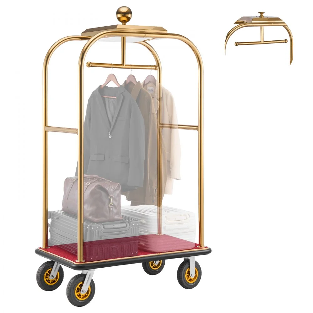 Summer Sale
VEVOR Hotel Luggage Cart, 1200 lbs Heavy Duty Bellman Cart with Stainless Steel Frame, 8 in Rubber Wheels, Red Carpeted Deck, Commercial Luggage Carrier Rolling Trolley for Hotels, Resorts, Gold