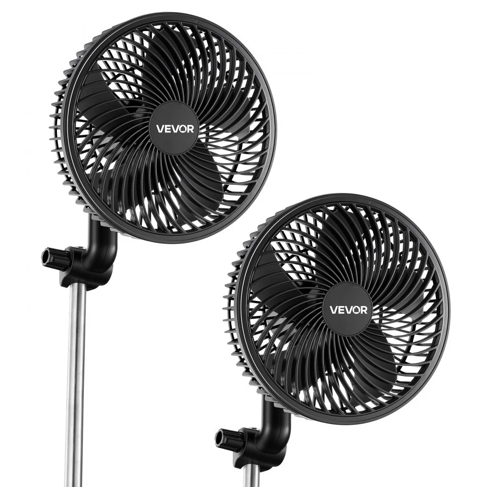 VEVOR Plant Fan, Grow Tent Clip On Fan, Type-C Port with 9 Speeds & Circulation Mode, Smart Control, Powerful Oscillating, for Hydroponics Circulation Cooling, Black, 2 Pack