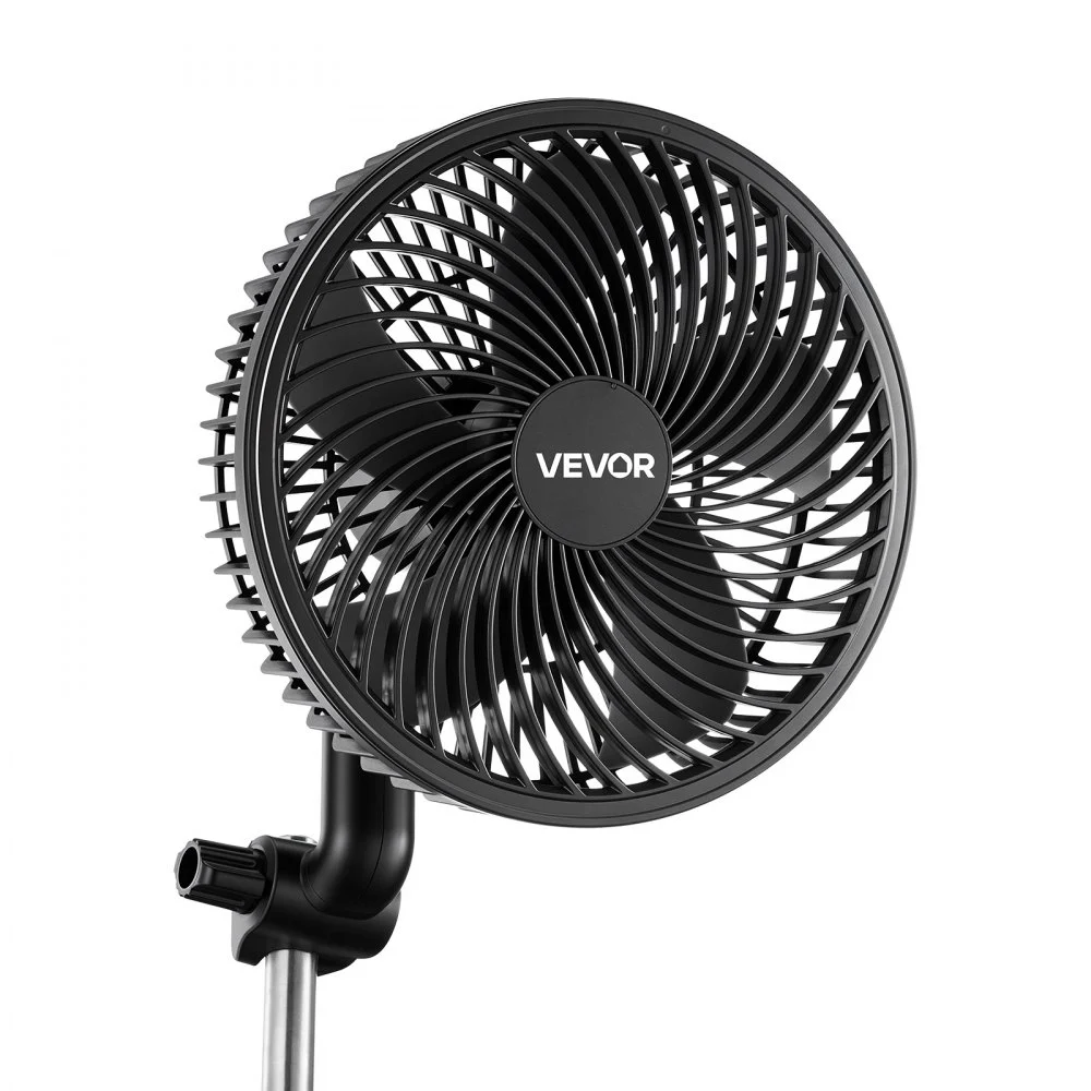 VEVOR Plant Fan, Grow Tent Clip On Fan, Type-C Port with 9 Speeds & Circulation Mode, Smart Control, Powerful Oscillating, for Hydroponics Circulation Cooling, Black, 1 Pack