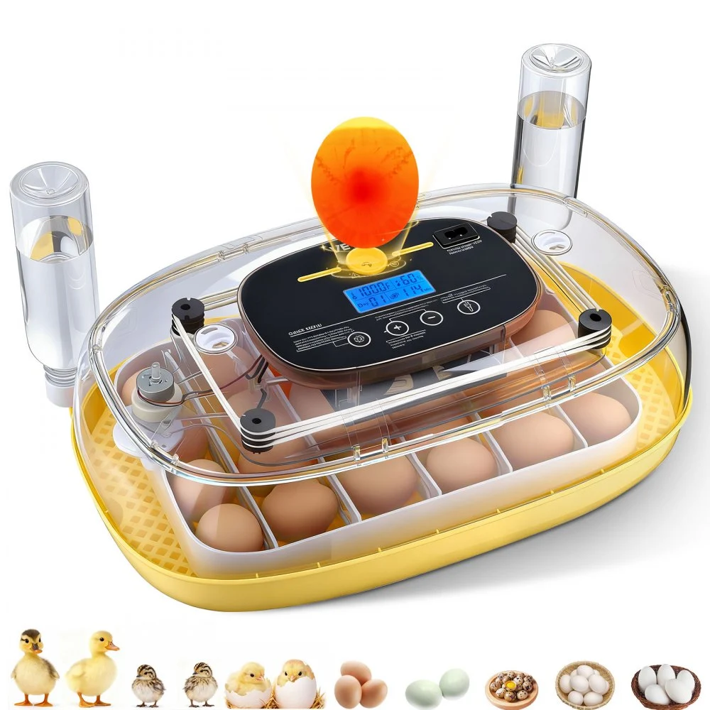 VEVOR 24 Egg Incubator, Automatic Egg Turner with LED Candler, Temperature Control & Humidity Display, 360° View Window, Auto Water Refill, Poultry Eggs Incubator for Hatching Chicks Ducks Goose Quail