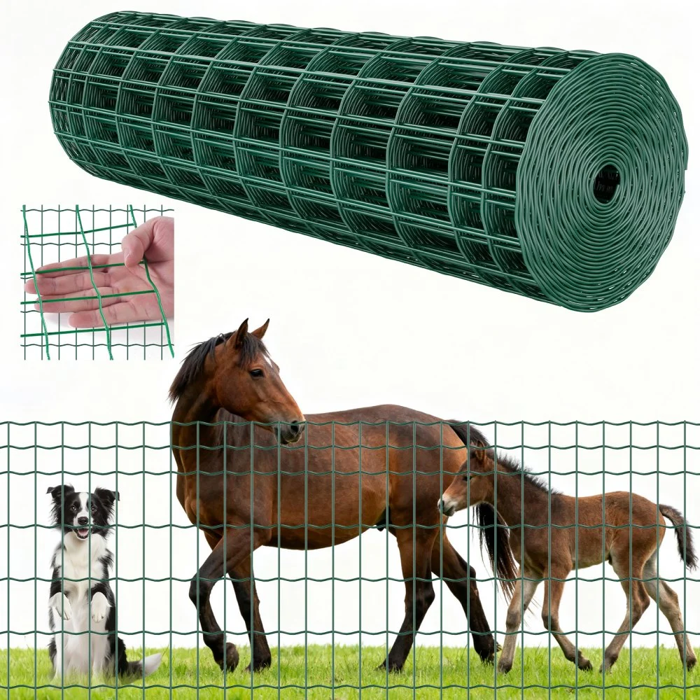 VEVOR Farm Fence, 39 x 984 in, 2 x 4 in Mesh 2.1mm Galvanized Steel Wire Fencing for Cattle, Hog & Sheep, Heavy Duty Vinyl Coated Livestock Fence for Animal Enclosures, Cage Wire, Garden Fences, Green