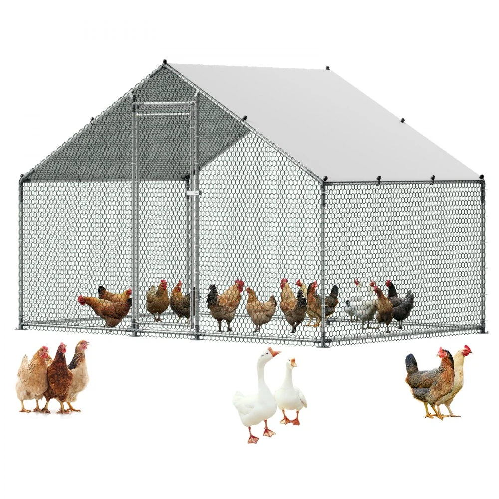 VEVOR Large Metal Chicken Coop, 9.8 x 6.6 x 6.6 ft, Walk-in Chicken Runs with Waterproof Cover, Spire Roof Hen House Enclosure with Lock, Outdoor Duck Rabbit Cage Poultry Pen for Backyard, Farm, Yard
