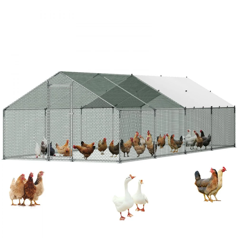 Summer Sale
VEVOR Large Metal Chicken Coop, 9.8 x 26.2 x 6.6 ft, Walk-in Chicken Runs with Waterproof Cover, Spire Roof Hen House Enclosure with Lock, Outdoor Duck Rabbit Cage Poultry Pen for Backyard, Farm, Yard
