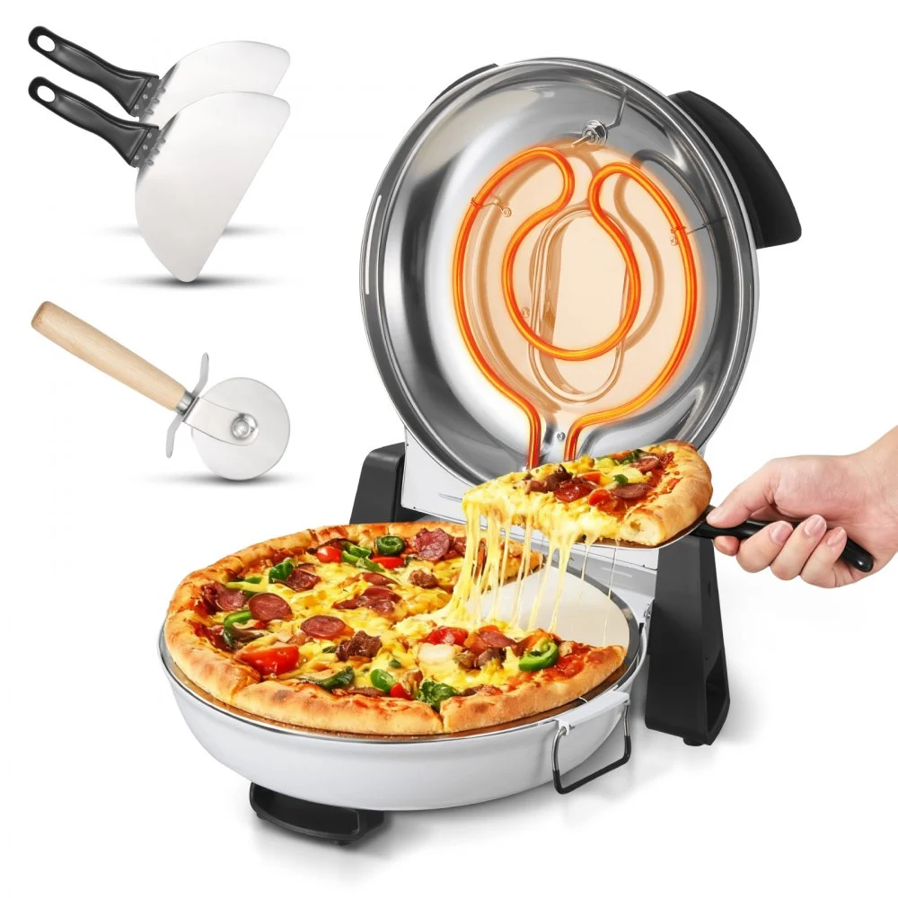 VEVOR Pizza Oven, 12 in Electric Pizza Maker, 1200W Electric Pizzas Cooker with Cordierite Stone, 5-Mode Temperature Control, Viewing Window for Precise Cooking, Heats up to 788 ˚F, for Home (White)