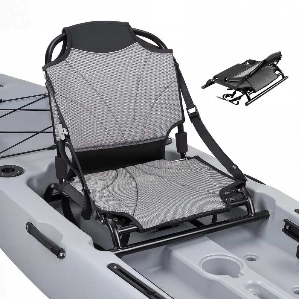 VEVOR Kayak Seat, 1 Pack 1.3" Raised Height, Universal Foldable Canoe Seat with Adjustable Back Support, Adjustable Straps, and Aluminum Alloy Frame for Sit-on-Top/Fishing/Inflatable Kayaks & Canoes