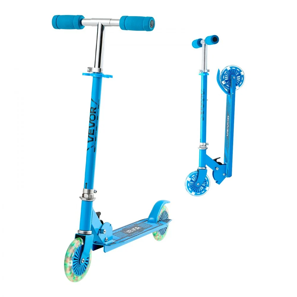 VEVOR Kick Scooter for Kids Ages 3+, 2-Wheel Toddler Scooter with Light-Up Wheels, Adjustable Height Handlebar, Wide Anti-Slip Deck, Foldable Lightweight Frame for Boys & Girls up to 110 lbs, Blue