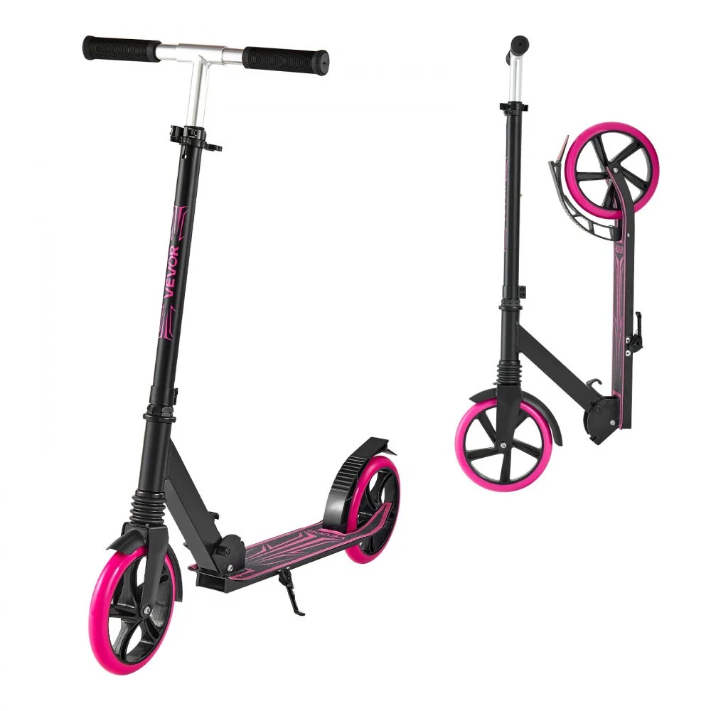 VEVOR Kick Scooter for Kids Ages 8+, Teens & Adults, 2-Wheel Toddler Scooter with Adjustable Height Handlebar, Wide Anti-Slip Deck, Foldable Lightweight Frame for Boys & Girls up to 220 lbs, Pink