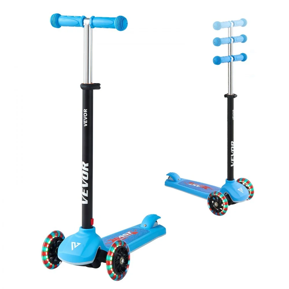 VEVOR Kick Scooter for Kids Ages 3+, 3-Wheel Toddler Scooter with Light-Up Wheels, Adjustable Height Handlebar, Wide Anti-Slip Deck, Lightweight Aluminum Frame for Boys & Girls up to 165 lbs, Blue