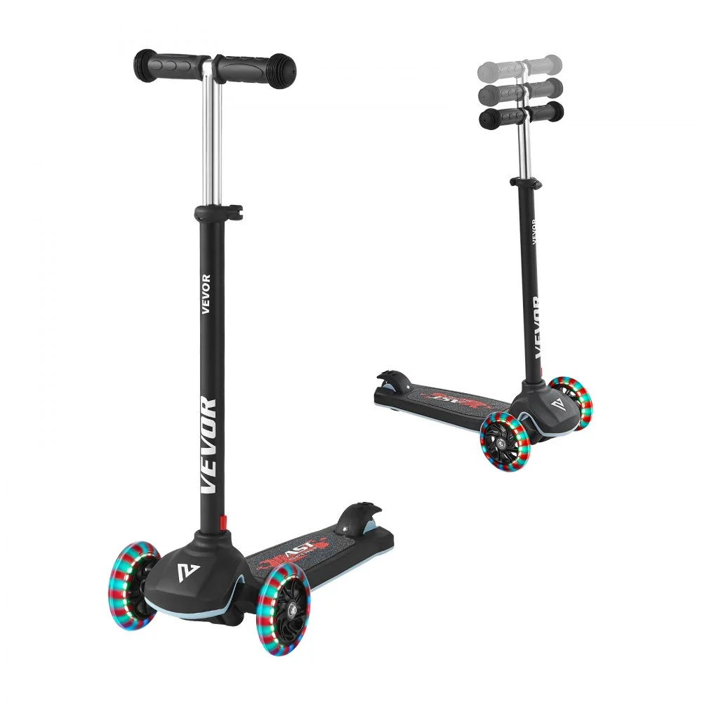 VEVOR Kick Scooter for Kids Ages 3+, 3-Wheel Toddler Scooter with Light-Up Wheels, Adjustable Height Handlebar, Wide Anti-Slip Deck, Lightweight Aluminum Frame for Boys & Girls up to 165 lbs, Black