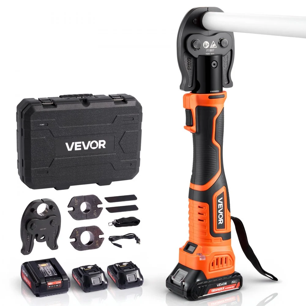 Summer Sale
VEVOR Cordless Mini Press Tool, 18V Electric Pipe Crimping Tool for 1/2", 3/4", 1" PEX Pipe Copper Rings, 24KN PEX Press Tool with 2pcs Battery, Fast Charger & Carrying Case - Meet ASTM F1807 Standard
