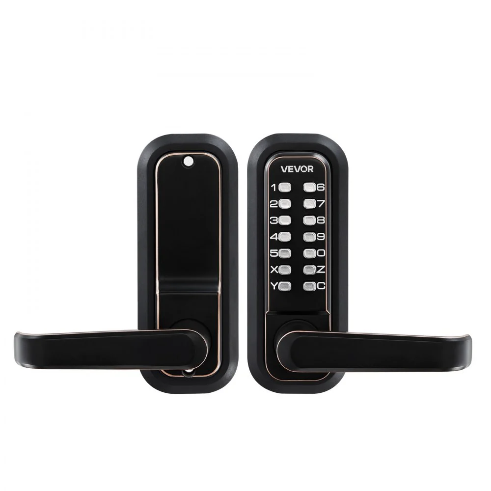 VEVOR Mechanical Keyless Entry Door Lock, 2.0 Code Upgrade, 4-7 Digits Code, Single-Sided Push Button Combination Keypad Door Lock with Handle, Auto Locking, for Indoor or Outdoor, Oil-Rubbed Bronze
