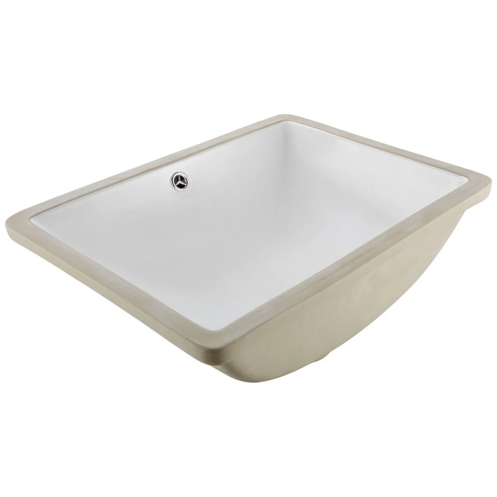 VEVOR Undermount Bathroom Sink, 20.28 x 15.16 Inch Rectangular White Ceramic Vessel Sink with Overflow Hole, Under Counter Drop in Modern Lavatory Vanity Bath Wash Bowl Basin, Rectangle Small Space