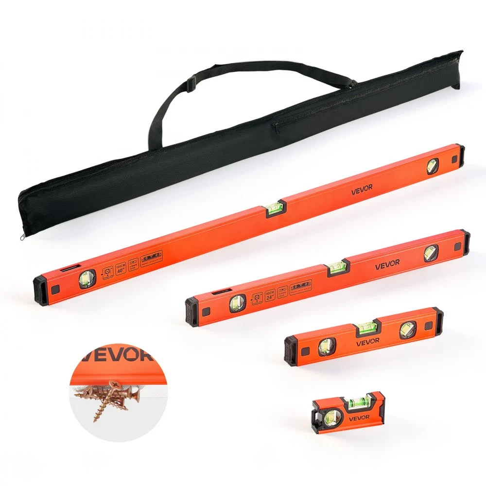 VEVOR Torpedo Level, 4-Piece Included 4/12/24/40 in, Magnetic Leveler Tool Set Aluminum Alloy, with Clear 3 Green Vials, Hanging Hole, Box Beam Multi-angle Measurement for Construction Home Renovation