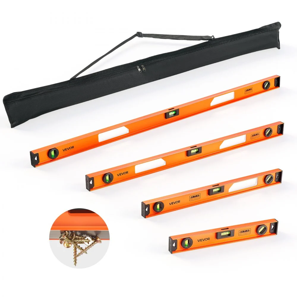 VEVOR Magnetic Level Set, 4-Piece Included 16/24/36/48 in, Aluminum Alloy I-Beam Bubble Leveler with Clear 3 Green Vials & Hanging Hole, Level Tool Ideal for Hanging Pictures, Home Improvement & DIY