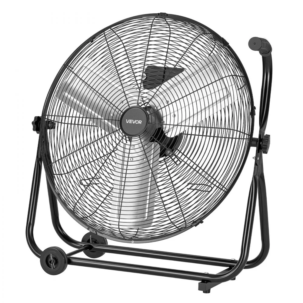 VEVOR Industrial Shop Fan, 24 Inch Floor Drum Fan, High Velocity 7500 CFM, Heavy Duty Aluminum Blades, 3 Speeds, 360 Degree Tilt, Ideal for Commercial, Garage, Warehouse, Basement, Workshop, Black