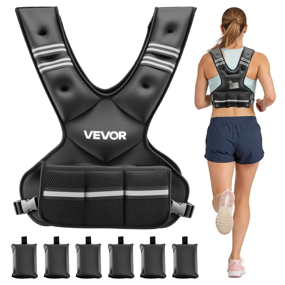 VEVOR Adjustable Weighted Vest, 20-32 lbs Comfortable X-Shape Body Weight Vest Set with 6 Weight Packs and Reflective Stripe, for Men Women, Workout Equipment for Strength Training Running Jogging