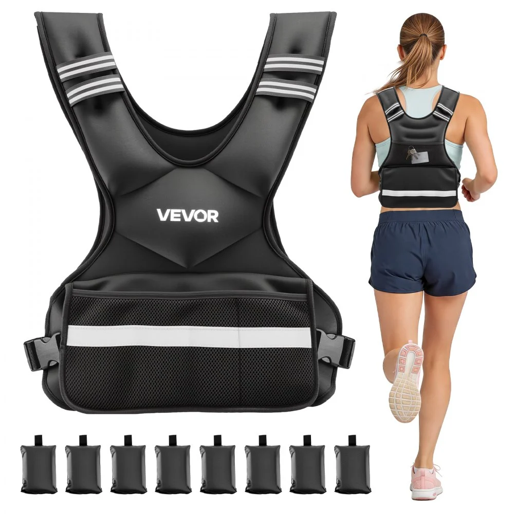 VEVOR Adjustable Weighted Vest, 24-40 lbs Comfortable X-Shape Body Weight Vest Set with 8 Weight Packs and Reflective Stripe, for Men Women, Workout Equipment for Strength Training Running Jogging