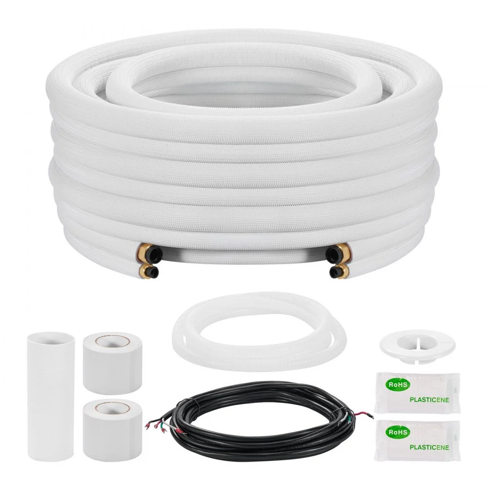 Summer Sale
VEVOR 50ft Mini Split Line Set, 1/4” & 1/2” OD AC Copper Tubing Pipe, 3/8 White PE Thickened Insulated Coil with Flared Nuts, Rich Fittings, for Mini Split Air Conditioner HVAC or Heat Pump System