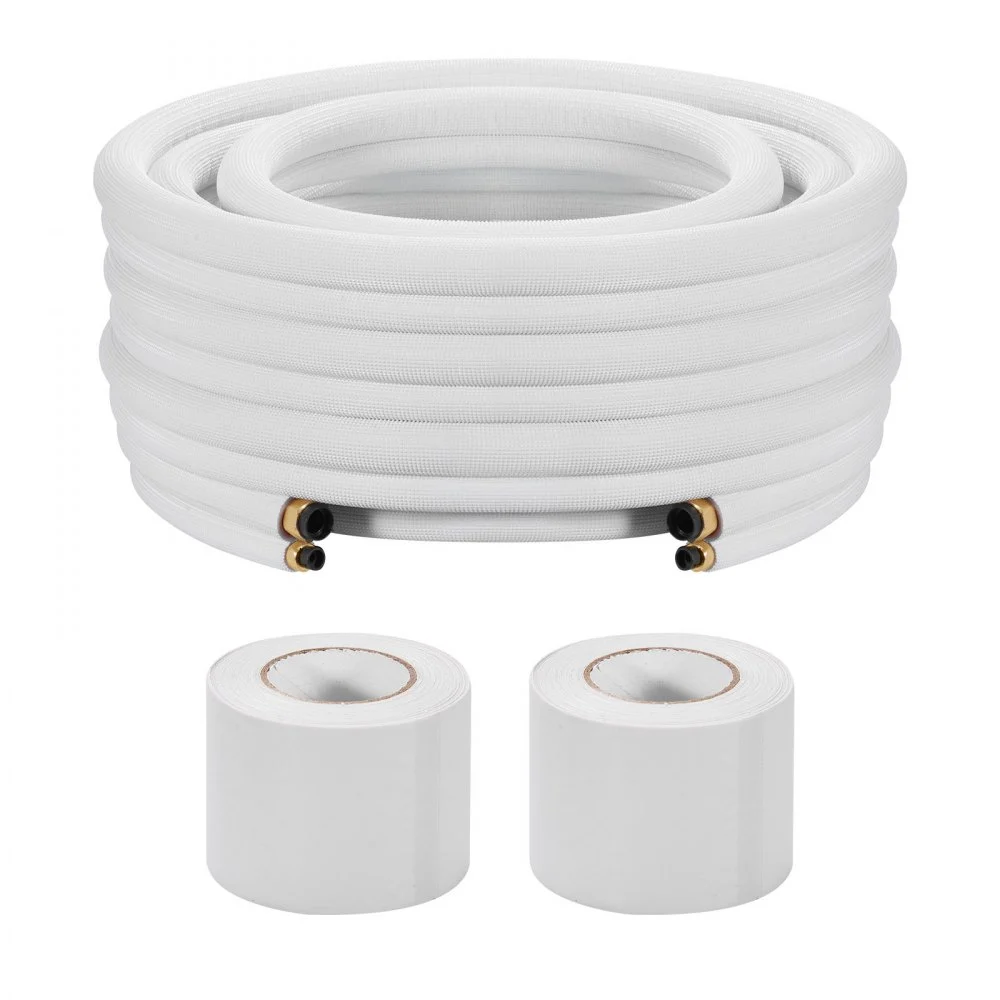Summer Sale
VEVOR 100ft Mini Split Line Set, 3/8” & 5/8” OD AC Copper Tubing Pipe, 3/8 White PE Thickened Insulated Coil with Flared Nuts, Strapping Tapes, for Mini Split Air Conditioner HVAC or Heat Pump System