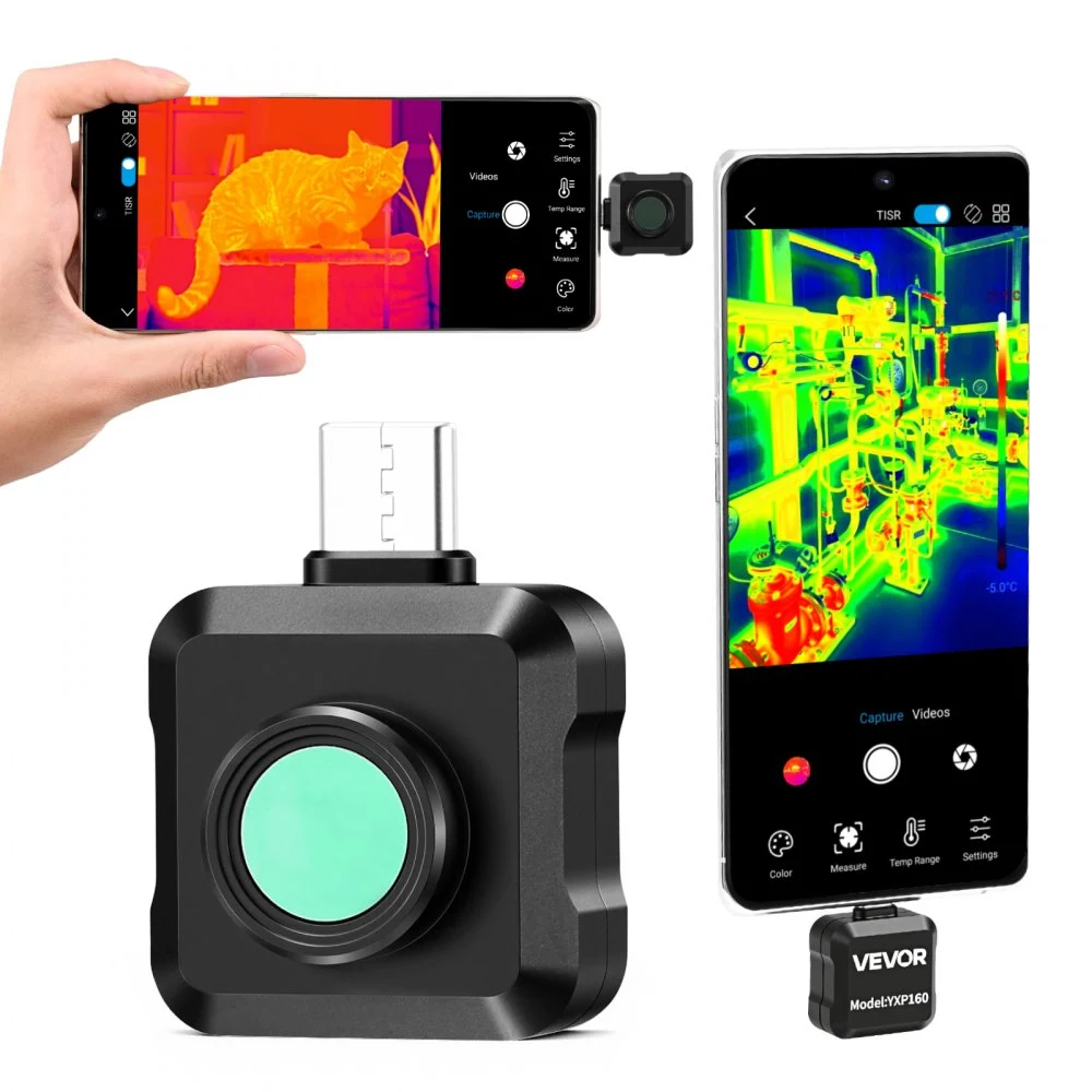 VEVOR Thermal Imaging Camera for Android, 320 x 240 TISR Super Resolution, 25HZ Refresh Rate Infrared Thermal Imager for Smartphone Tablet, 160 x 120 IR Resolution, -4°F to 1022°F & 15 Color Palettes