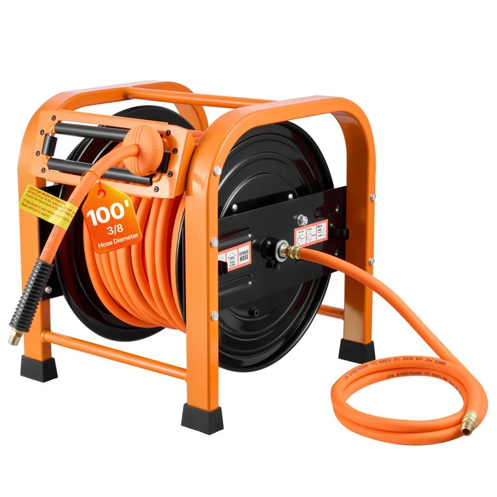 Summer Sale
VEVOR Retractable Air Hose Reel, 3/8 Inch x 100 FT PVC Air Hose Max 300PSI, Auto Rewind Air-Compressor Hoses Reel with 5 ft Lead in, Portable Freestanding Heavy Duty Steel Reel for Garages Workshops