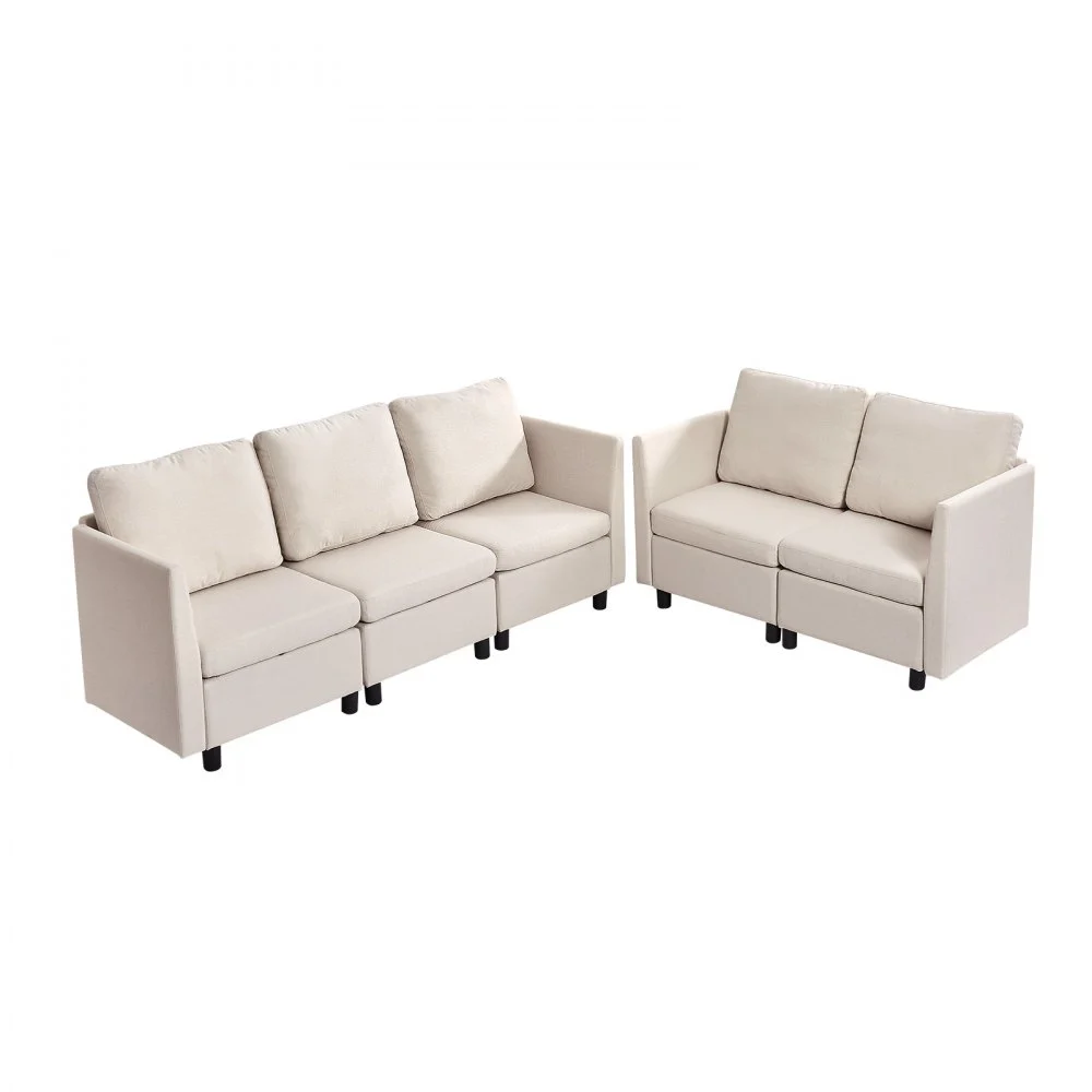 VEVOR Modular Sectional Sofa, Modern 5-Seater Modular Sofa with Hidden Storage, Cloud Sectional Couch with High Rebound Sponge, Solid Wood Frame Upholstered Comfy Couch for Living Room, Bedroom, Beige