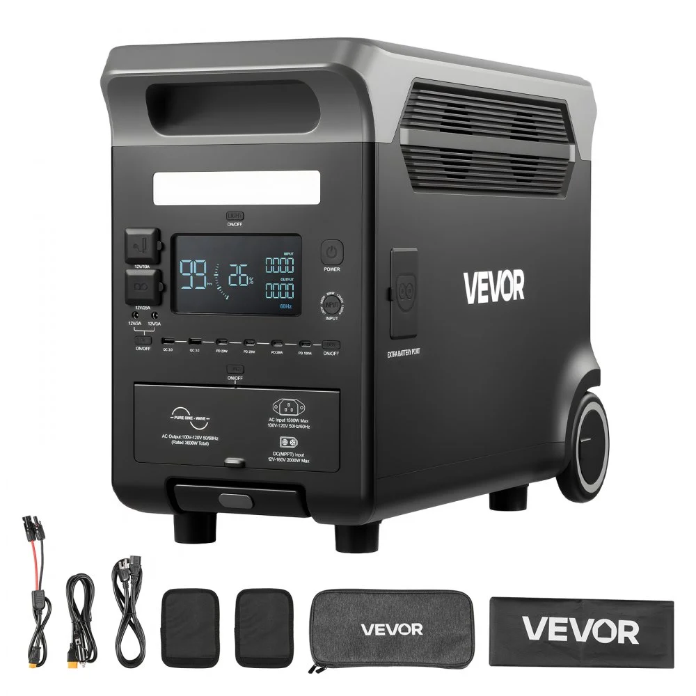 VEVOR Portable Power Station, 3600W 3840Wh Power Station Solar Generator with 10 Output Ports & Adjustable Input Power, Expandable LiFePO4 Battery Backup for Home Camping RV (Solar Panel NOT Included)