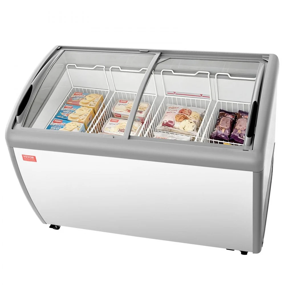 Summer Sale
VEVOR Commercial Ice Cream Display Case, 12.8 Cu.ft Chest Freezer, -19 to 3℉ Temp Adjustable Mobile Top Deep Freezer with 4 Wire Baskets, 2 Sliding Glass Doors, Locking Casters & LED Strip Lighting