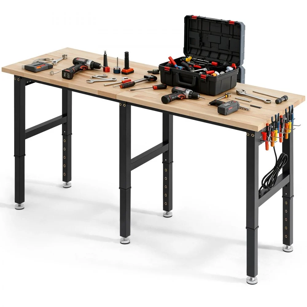 Summer Sale
VEVOR Adjustable Workbench, 5000 lbs Capacity, 72 x 24 Inch Oak Wood Top Workstation with 4 AC Outlets & 2 USB Ports, Heavy-Duty Hardwood Worktable for Garage, Workshop, Home, Office, Commercial
