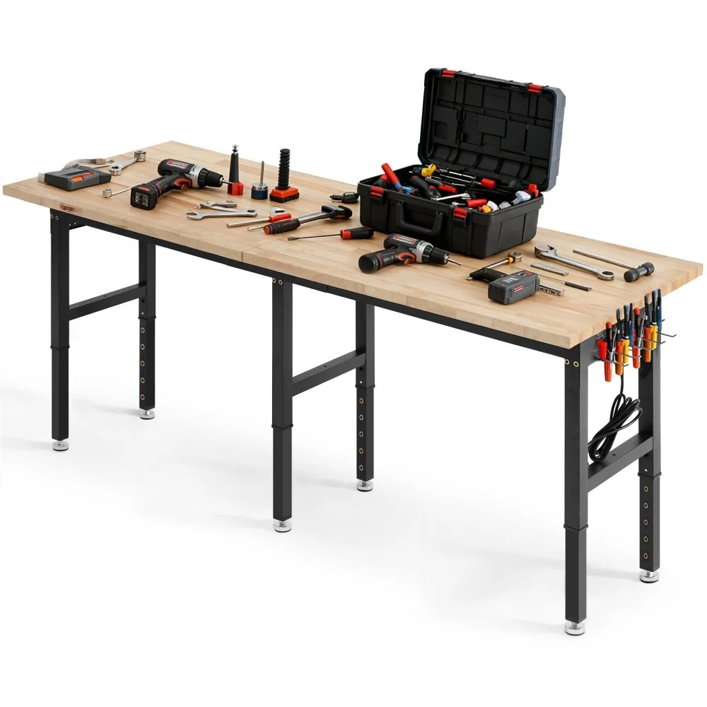 Summer Sale
VEVOR Adjustable Workbench, 5000 lbs Capacity, 96 x 24 Inch Oak Wood Top Workstation with 4 AC Outlets & 2 USB Ports, Heavy-Duty Hardwood Worktable for Garage, Workshop, Home, Office, Commercial