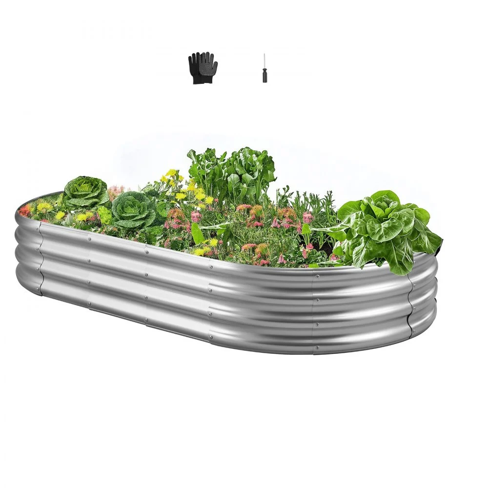 VEVOR Metal Raised Garden Bed, 6 x 3 x 1 ft Outdoor Galvanized Planter Garden Box, Open Bottom Design, Large Planter Raised Bed for Growing Vegetables, Flowers, Herbs, Succulents, Galvanized Color