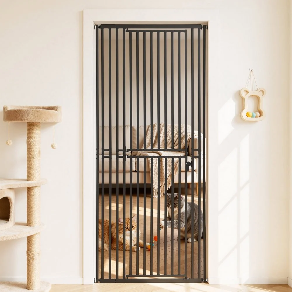 VEVOR Extra Tall Pet Gate for Cats, 28-34 in Adjustable Width, 78.7 in High Dog Gate, with Pressure Mount Kit and Wall Mount Kit, 1.2 in Narrow Bar Spacing, for Stairs, Doorways, and House, Black