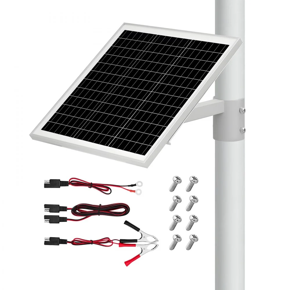 VEVOR 20W 12V Solar Panel Battery Charger, Solar Battery Trickle Charger Maintainer with Built-in Controller & Pole Mount Bracket, IP65 Waterproof for Gate Fence Farm Lawn (Fits 1.57" - 2.68" Poles)