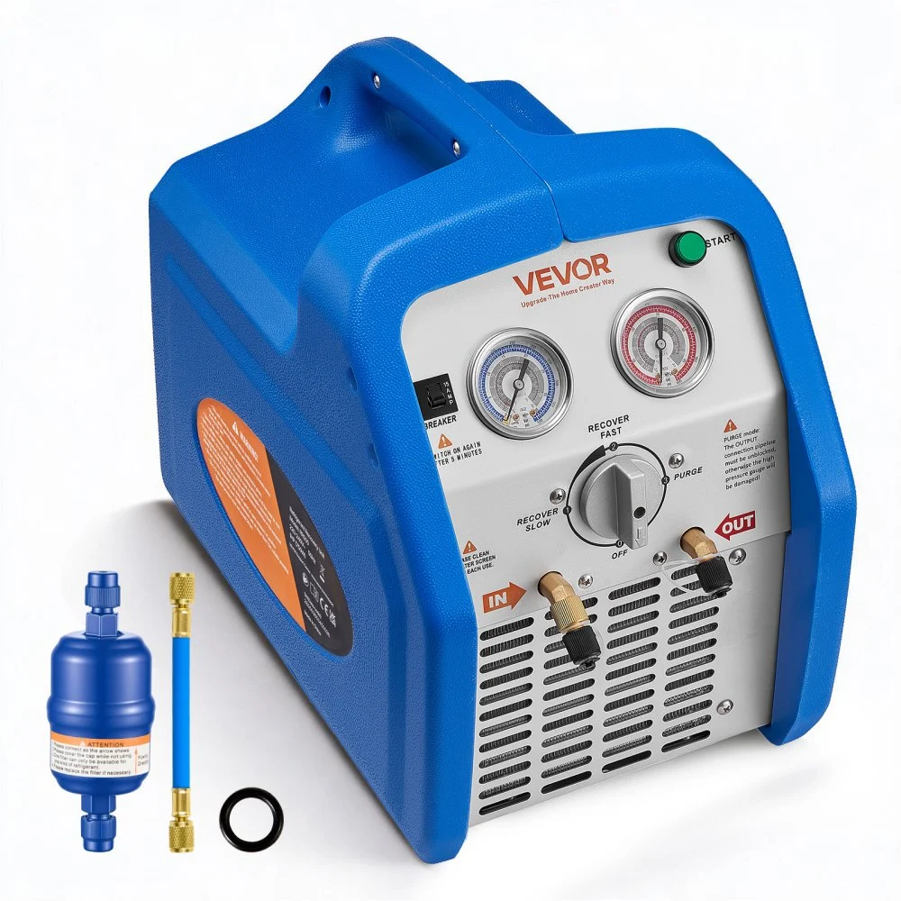 VEVOR Portable Refrigerant Recovery Machine, 1 HP 120V 60Hz Dual Cylinder AC Recovery Machine for Liquid Vapor Refrigerant, 1750 RPM Recycling Unit HVAC for Automotive & Household Air Conditioning