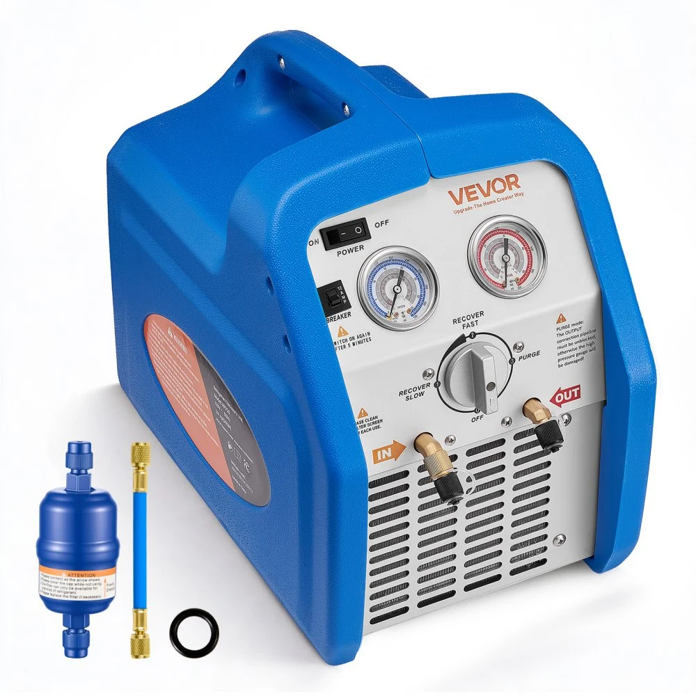 VEVOR Portable Refrigerant Recovery Machine, 3/4 HP 120V 60Hz Single Cylinder AC Recovery Machine for Liquid Vapor Refrigerant, 1750 RPM Recycling Unit HVAC for Automotive & Household Air Conditioning