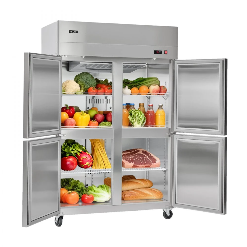 Summer Sale
VEVOR Commercial Refrigerator, 31.89 in Width Reach In Upright Refrigeration Four Door, 31.4 Cu.ft Auto-Defrost Stainless Steel Refrigerator with 6 Adjustable Shelves, 32 to 50℉ Temp Range, 4 Wheels