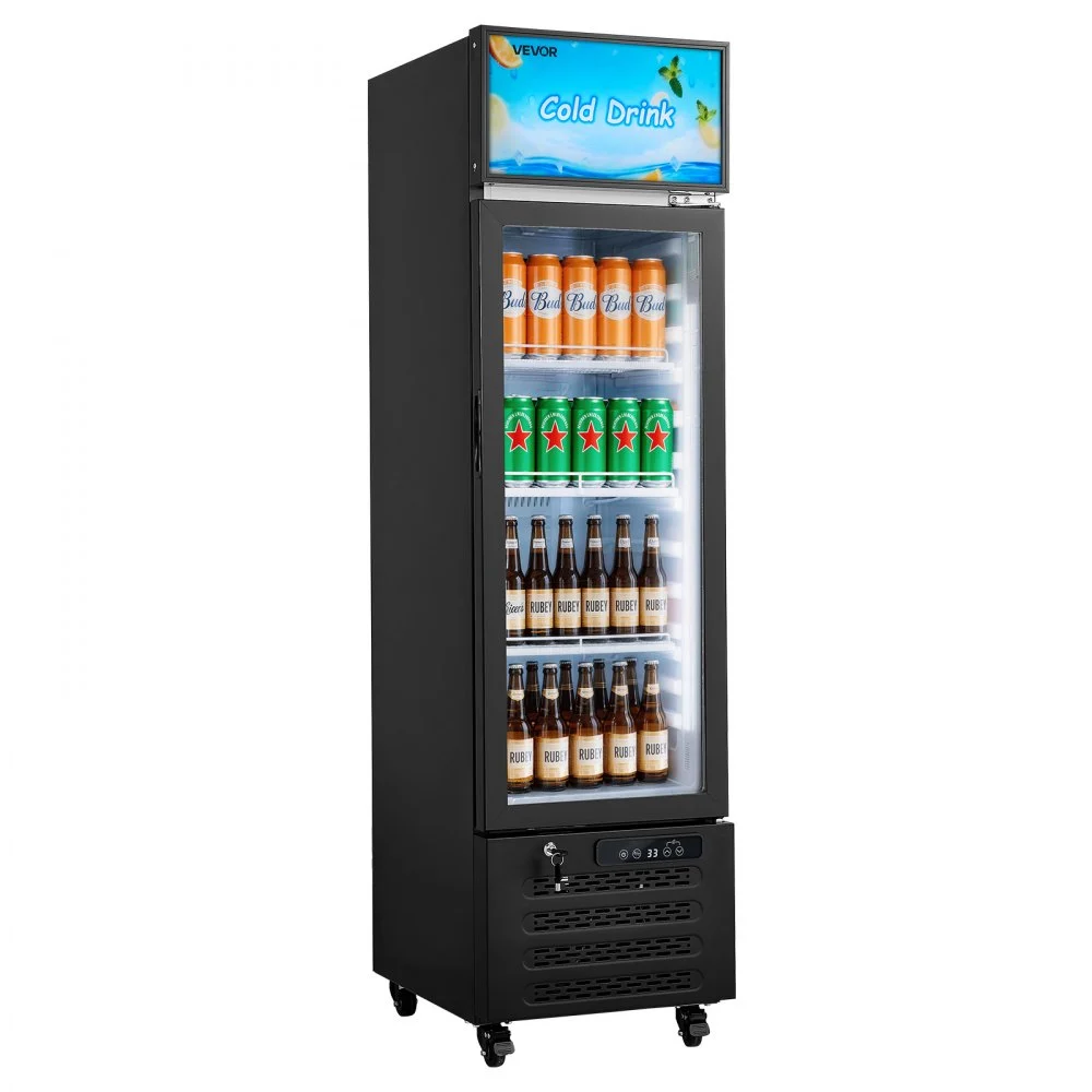 Summer Sale
VEVOR Commercial Merchandiser Refrigerator, 6.1 Cu.Ft / 173 L Glass Door Display Refrigerator, Upright Beverage Cooler with Customizable Lightbox, 3 Adjustable Shelves & Soft LED Light for Homes Shops