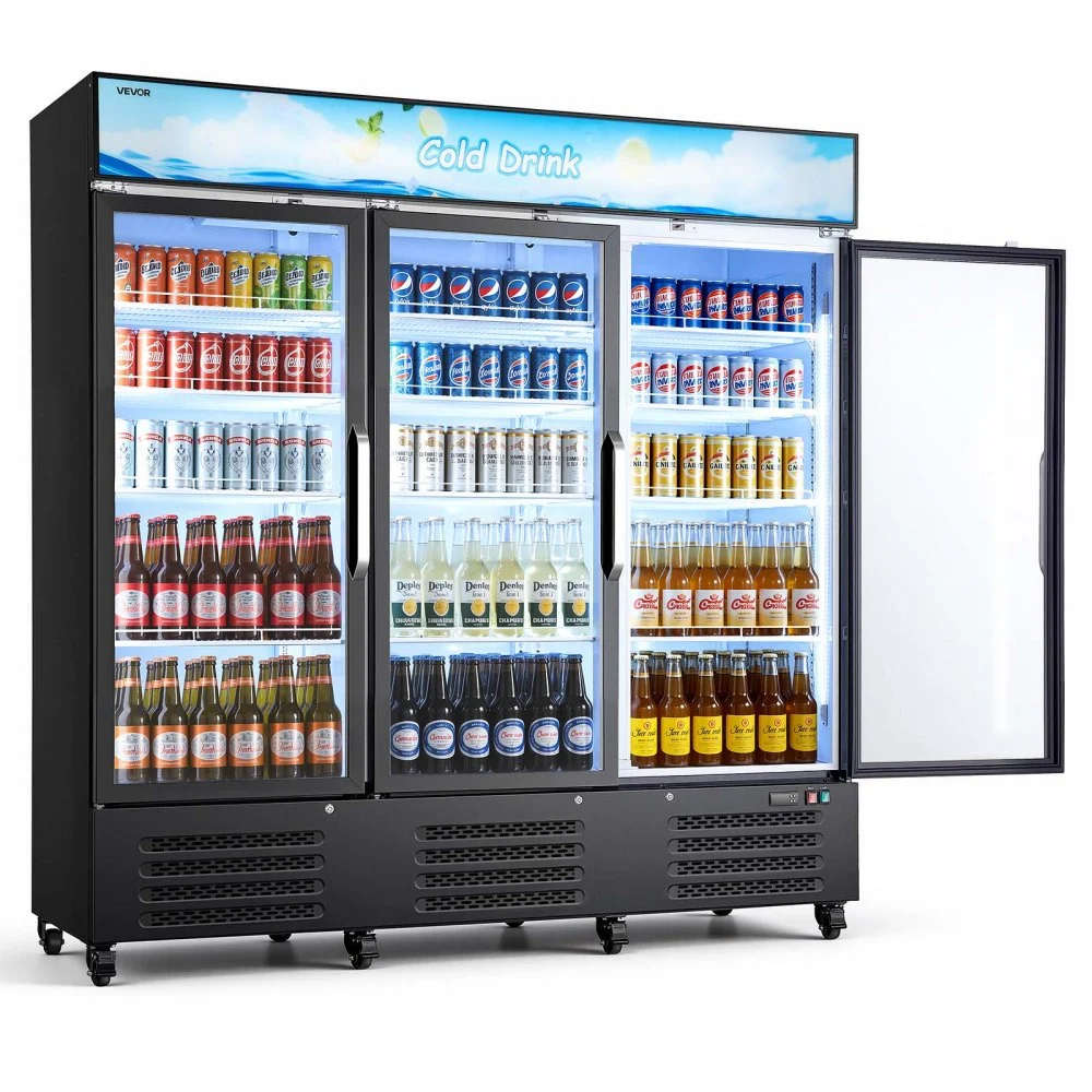 Summer Sale
VEVOR Commercial Merchandiser Refrigerator, 54.3 Cu.Ft / 1538L Upright Beverage Cooler, 3 Glass Door Display Refrigerator with Customizable Lightbox, 12 Adjustable Shelves, Soft LED Lighting & Casters
