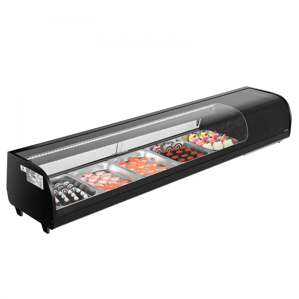 Summer Sale
VEVOR Sushi Display Case Refrigerator, 2.9 Cu.ft Commercial Sushi Case, 5-Pan Countertop Showcase with Curved Glass, LED Lighting, and Digital Temperature Control, for Sushi-Bar, Restaurant, Store