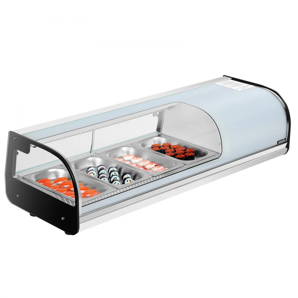 Summer Sale
VEVOR Sushi Display Case Refrigerator, 1.5 Cu.ft Commercial Sushi Case, 4-Pan Countertop Showcase with Curved Glass, LED Lighting, and Digital Temperature Control, for Sushi-Bar, Restaurant, Store