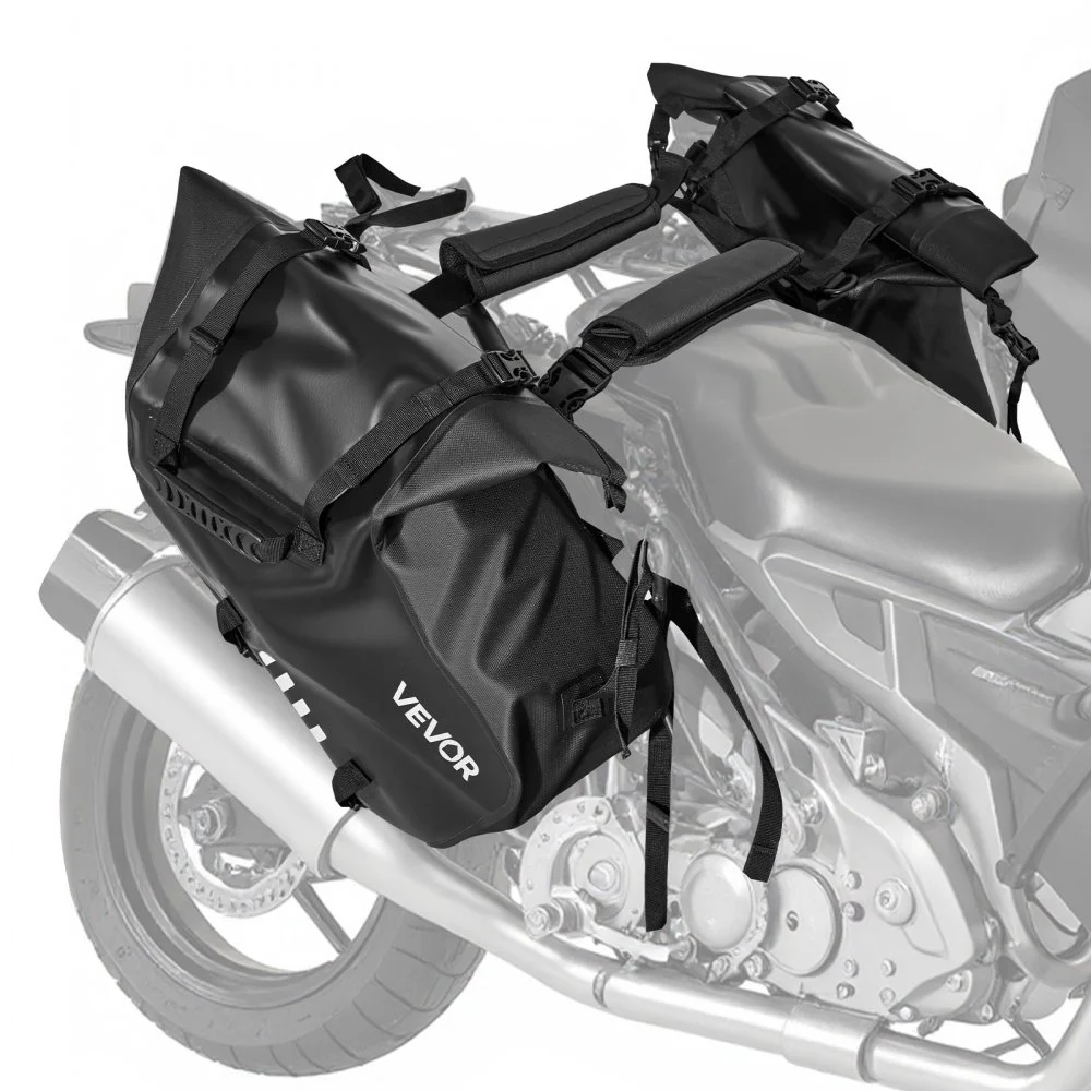 VEVOR Motorcycle Saddlebags, 28 L (14 L x 2) Large Capacity Side Saddle Bags Compatible with Most Motorcycles, Waterproof Outdoor Sports Motorbike Luggage Storage Shoulder Bag with Bottom Strap, Black