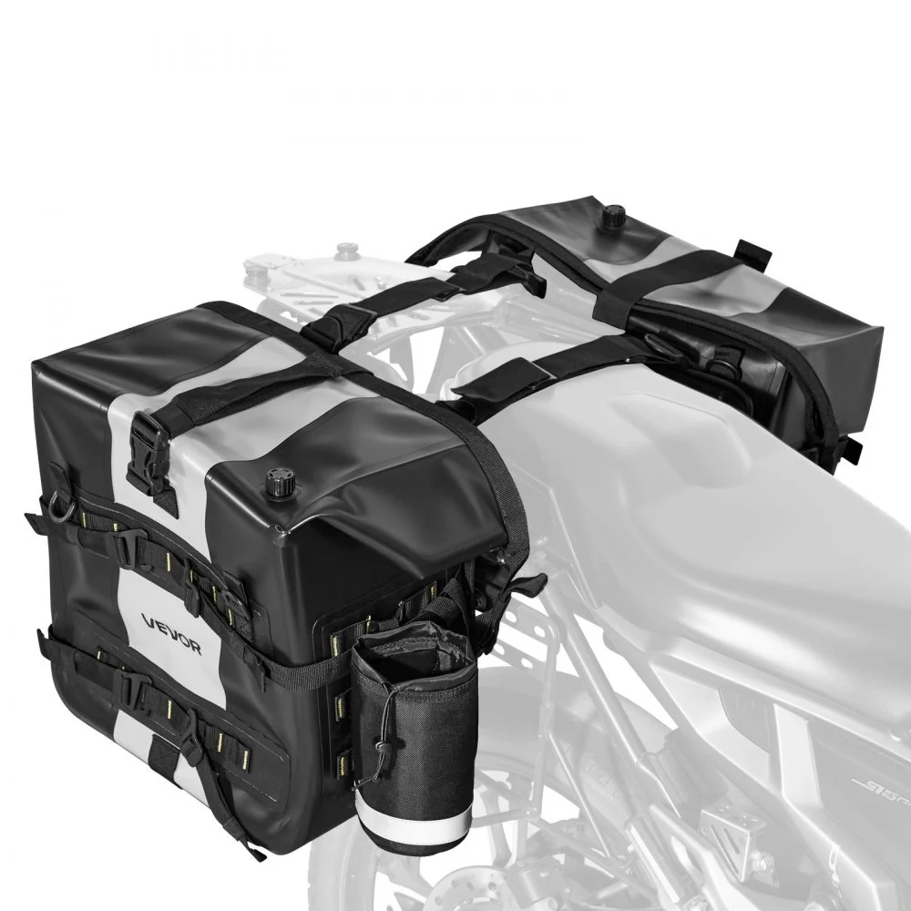 VEVOR Motorcycle Saddlebag, 56 L (28 L x 2) Large Capacity Side Saddle Bag Compatible with Most Motorcycles, Waterproof Fabric Outdoor Sports Motorbike Luggage Storage with Detachable Inner Bag, Black