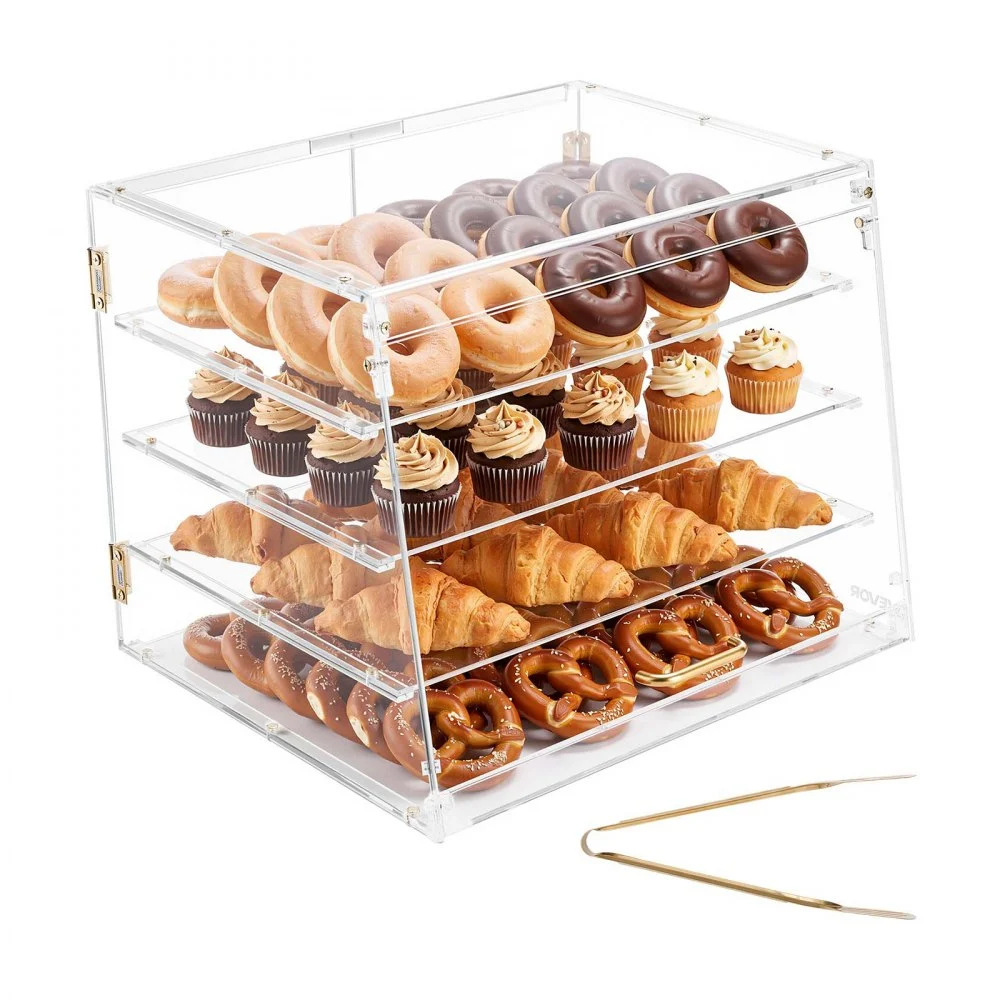 VEVOR Bakery Display Case, 4-Tier Commercial Countertop Pastry Display Case, Clear Acrylic Bread Box for Kitchen, Party Cake Cabinet with Magnetic Rear Door for Cookie Dessert Donut, 20.9"x17.1"x16.3"