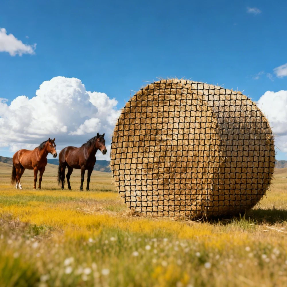 VEVOR Round Bale Hay Net, 5.91 x 5.91 x 5.91 ft, 1.65 inch Holes, PE Material, Knotless Design, with Zip Ties, Needle Shuttle, Repair Twine and Storage Bag, Slow Feeder Round Bale Net for Horses