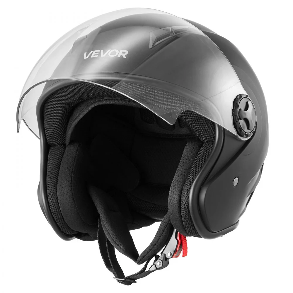 VEVOR Motorcycle Helmet, 3/4 Open Face, Adult Motocross Dirt Bike Helmet with Clear Visor, Comfortable Motorbike Racing Street with Detachable Liner for Men & Women, DOT Approved, (Matte Black, XL)