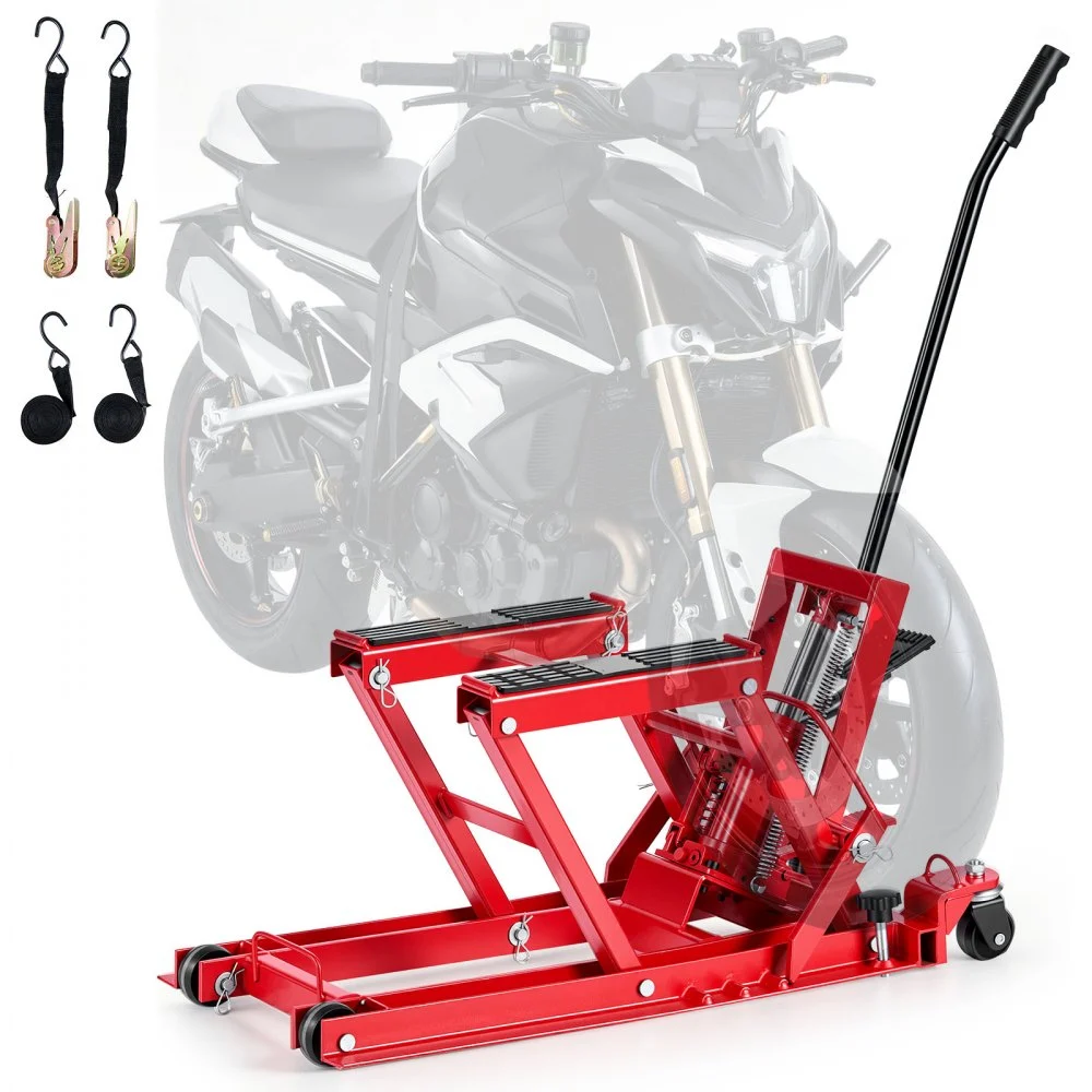 VEVOR Hydraulic Motorcycle Lift Jack, 1500 lbs Capacity, ATV Lift Jack Portable Motorcycle Hoist Stand with 4 Wheels, 4.5"-15.2" Height Range, Hydraulic Foot-Operated Hoist Stand for ATVs, Dirt Bikes