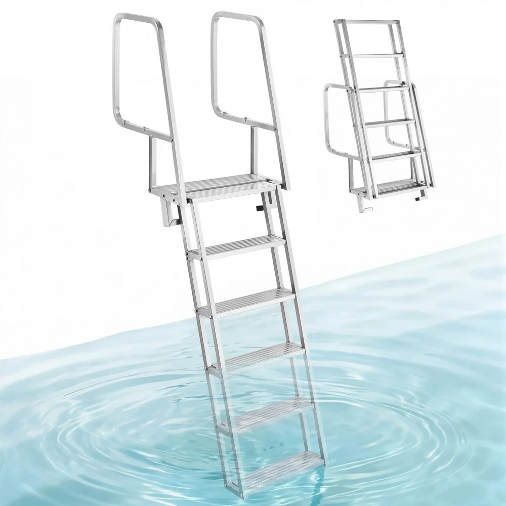 Summer Sale
VEVOR Flip-Up Dock Ladder, 6-Step, Heavy-Duty Aluminum Alloy Pontoon Boat Swim Ladder, with Non-Slip Wide Steps, 350 lbs Weight Capacity, Pull Rope Assist, Comfort Use for Lake Pool Marine Boarding